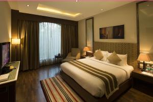 帕格瓦拉The Cabbana Resort & Spa的配有一张大床和一台电视的酒店房间
