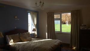 a bedroom with a bed and a large window at Hazel Cottage in Limerick