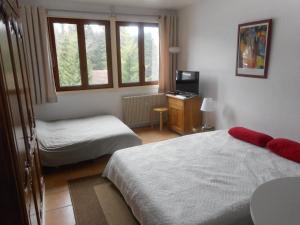 Habitación de hotel con 2 camas y TV en la Charbonnière, en Bellefosse