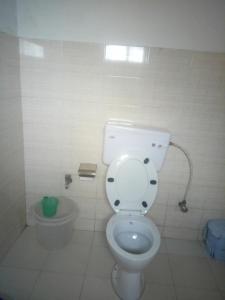 a bathroom with a white toilet and a sink at Razhu Pru in Kohīma