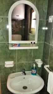 La salle de bains est pourvue d'un lavabo et d'un miroir. dans l'établissement Brvnara Borovik, à Cetinje