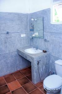 a bathroom with a sink and a toilet at Serendib House in Unawatuna
