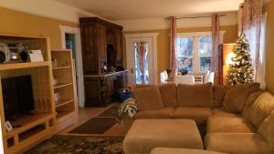 sala de estar con sofá y chimenea en Copper Smarthouse HDTV HULU Keurig ❤ of Downtown, en Klamath Falls