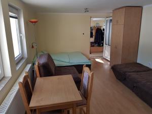 salon ze stołem i kanapą w obiekcie Apartment Oaza Mira w mieście Divčibare