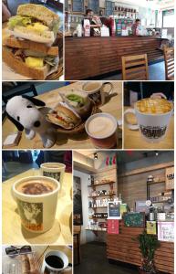 a collage of pictures of food and a coffee shop at Luodong night market Miss Homestay in Luodong