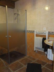 a bathroom with a shower and a sink at Urresillo Landetxea in Menaka