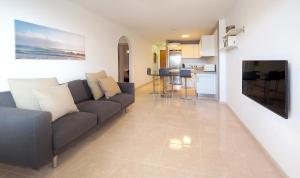 Televizorius ir (arba) pramogų centras apgyvendinimo įstaigoje La Perla: Sea View and Pool (family apartment)