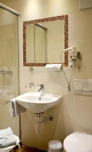 a bathroom with a sink and a toilet and a mirror at Ferienwohnungen Eiblhuber in Tannheim +11 photos
