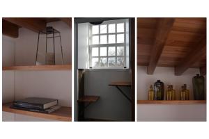 four different views of a kitchen with a window and a shelf at Canário do Mar - Rural Tourism in Angra do Heroísmo