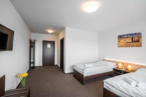 Postel nebo postele na pokoji v ubytování Hotel Na Farmě Choťovice
