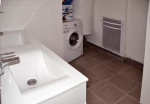 アイヨン・ル・ジュンヌにあるAux 2 Savoie Bのバスルーム(シンク、洗濯機付)