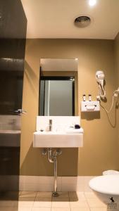 a bathroom with a sink and a mirror at Windsor Castle Hotel in East Maitland
