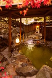 a pond with a light in a yard with rocks at Ichikawa Bekkan Seikanso in Shibukawa