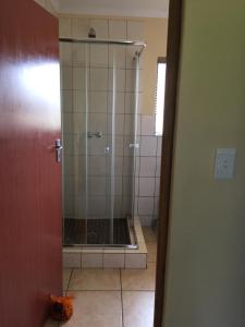 una ducha con puerta de cristal en un baño en Grace Country Retreat, en Memel 58 fotos más