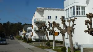 un edificio bianco con alberi di fronte di Urlaubsinsel a Breege