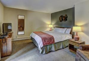 a hotel room with a bed and a television at Lake Forest Resort in Eagle River