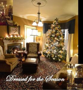 uma sala de estar com uma árvore de Natal e uma cadeira em Briarwood Bed & Breakfast em Elmsdale