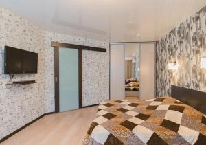 ニジニ・ノヴゴロドにあるApartment on Zvezdinka 5のベッドルーム1室(ベッド1台、壁にテレビ付)
