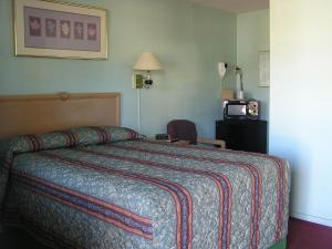 ein Hotelzimmer mit einem Bett und einem TV in der Unterkunft American Inn Motel in Many