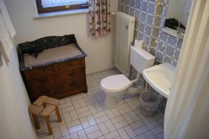 ein kleines Bad mit WC und Waschbecken in der Unterkunft Gästehaus Charlotte in Bayrischzell