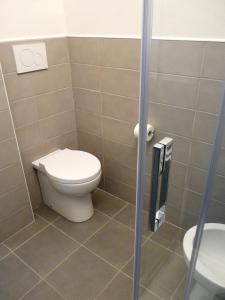a bathroom with a toilet and a shower stall at Ánemos b&b in Termoli