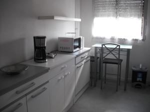 eine Küche mit einer Mikrowelle auf der Theke in der Unterkunft Residence Le Vendome in Dijon