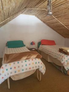Rúm í herbergi á Trackers Inn