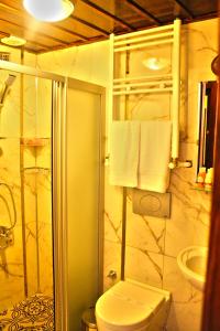 y baño con ducha, aseo y lavamanos. en Aksehir Butik Hotel en Aksehir