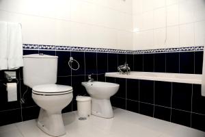 a bathroom with a toilet and a bath tub at Ninho do Falcao in Sao Pedro de Tomar
