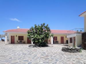 a house with a tree in the middle of a courtyard at Quintas do Valbom e Cuco in Torre de Moncorvo