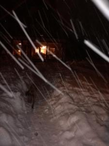 a blurry picture of snow at night with lights at Holiday Home Jela in Mrkopalj