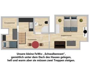 Grundriss eines kleinen Apartments mit einem Zimmer in der Unterkunft Ferienwohnung-Kubis in Kurort Altenberg