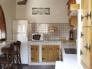 a kitchen with a refrigerator and a microwave at Casa rural El Coronel in Tejeda