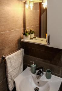 a bathroom with a sink and a mirror at Margherita Friendly house in Almè