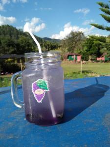 um frasco de líquido roxo com uma palhinha em Mong Homestay Resort em Pang Ung