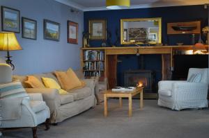 a living room with a couch and a fire place at Sharamore House B&B in Clifden