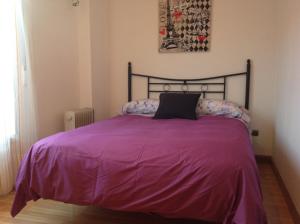 - une chambre avec un lit et une couverture violette dans l'établissement Carol's home, à Saragosse