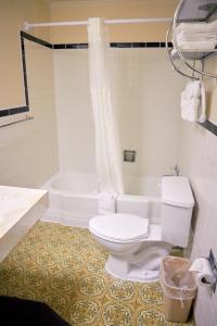 a bathroom with a toilet and a bath tub at South Wind Inn in Liberal