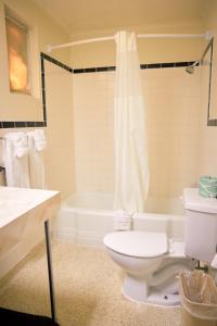 a bathroom with a toilet and a bath tub at South Wind Inn in Liberal