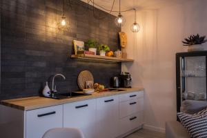 a kitchen with a sink and a counter top at ApartWisła in Wisła +5 photos