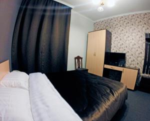 um quarto de hotel com uma cama e uma televisão em Mini-Hotel Pulsar em Astana