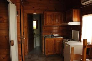 eine Küche mit Holzschränken, einer Spüle und einem Herd in der Unterkunft Citrigni in Peschici