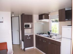 a small kitchen with a sink and a microwave at CAMPING PANORAMIQUE du VERDON in Castellane