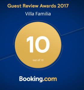 Certifikát, hodnocení, plakát nebo jiný dokument vystavený v ubytování Villa Familia