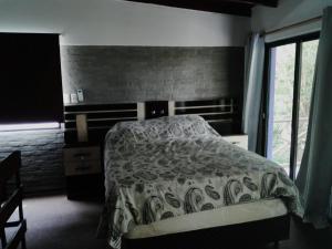 a bedroom with a bed and a large window at Escape a la Naturaleza in Santa Ana