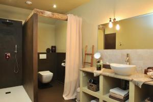 een badkamer met een wastafel en een toilet bij B&B Sapere in Genoelselderen