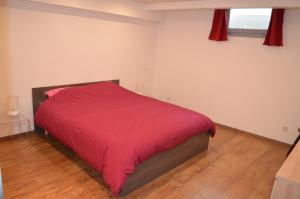 ブローニュ・シュル・メールにあるAppart vue sur portのベッドルーム1室(赤い毛布付きのベッド1台付)