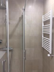 a bathroom with a shower with a glass door at Puente Romano by Salamancavacacional in Salamanca