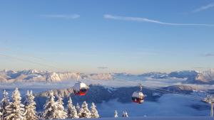 two gondolas on a ski lift in the mountains at Berggasthof Schatzbergalm in Thierbach