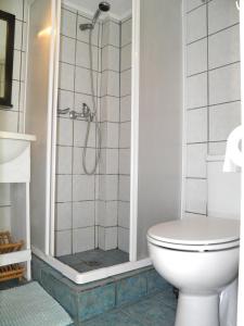 een badkamer met een toilet en een douche bij Ζoe Studios in Kýthira